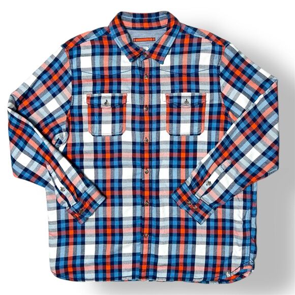 The North Face 2XL Red Blue Plaid Cotton Flannel Shirt Long Sleeve Button Front - Picture 5 of 12